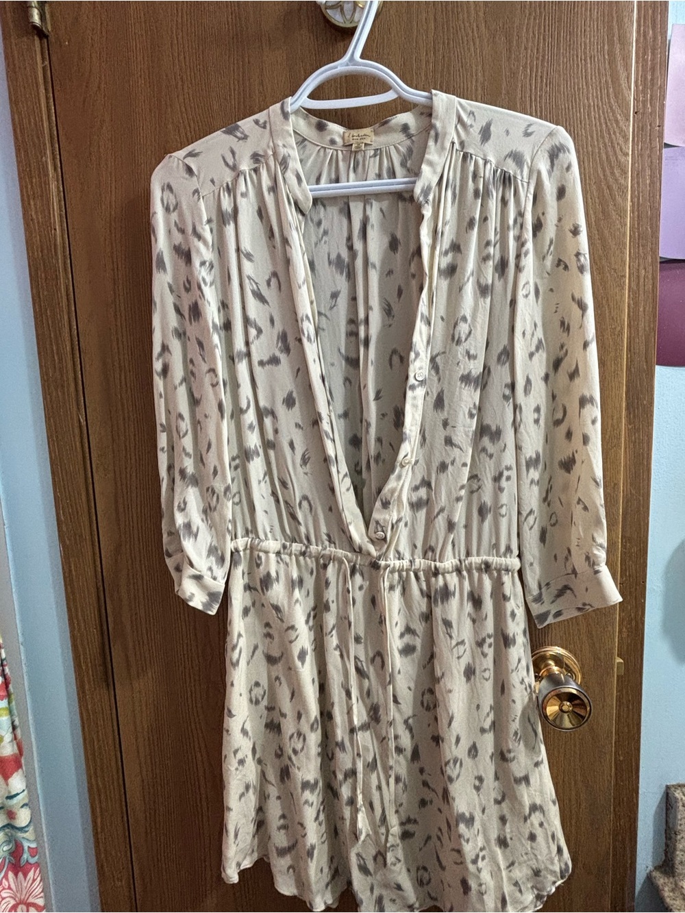 Cream Animal-Print V-Neck Women's Dress